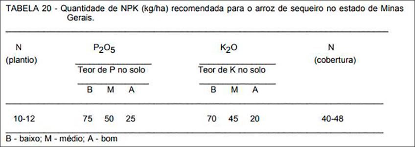 Quantidade de NPK para o Arroz Quantidade de NPK para o Arroz
